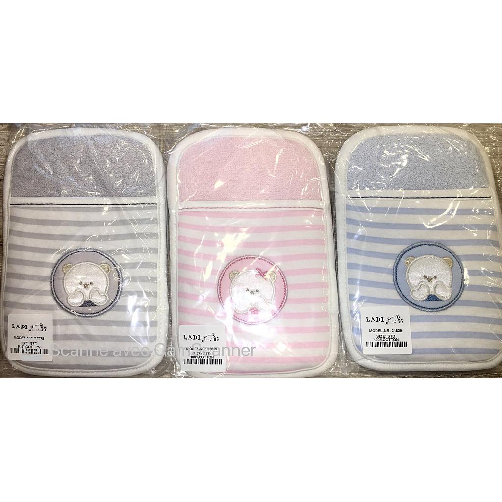LADI GANT DE TOILLET A RAYURES  GRIS-BLEU-ROSE