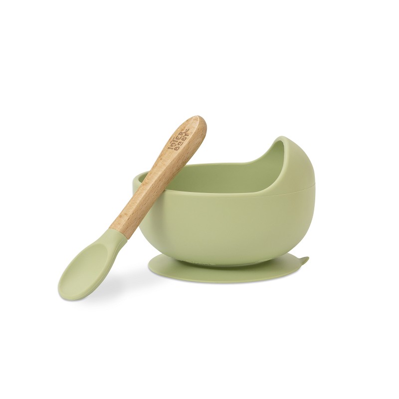 INTERBABY BOL + CUILLÈRE  EN SILICONE VERT