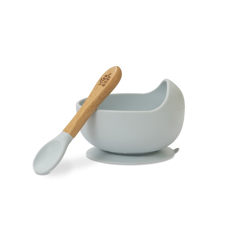INTERBABY BOL + CUILLÈRE  EN SILICONE BLEU