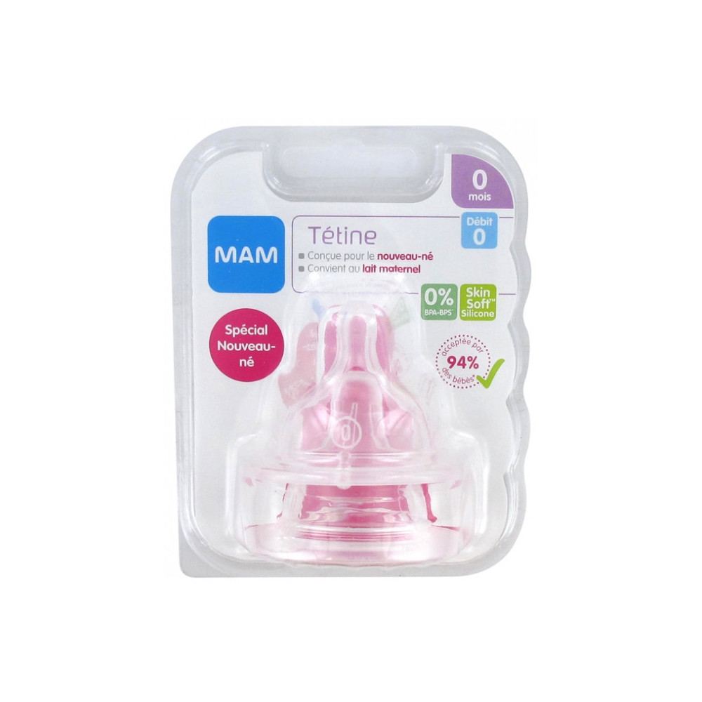 MAM 2 TETINES EN SILICONE 0M+ DEBIT 0