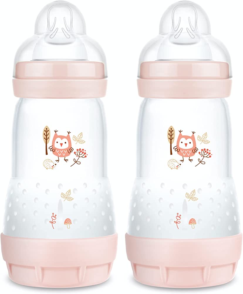 MAM PACK 2 BIBERONS EN PLASTIQUE 260 ML ANTI-COLIQUE 2M+ ROSE