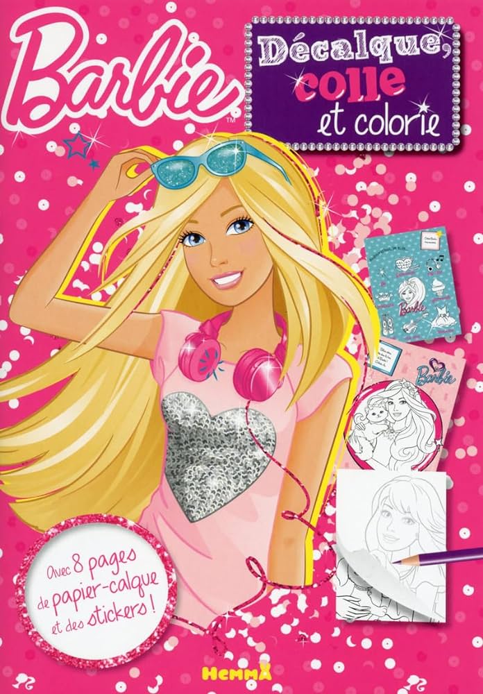 BARBIE DECALQUE COLLE ET COLORIE