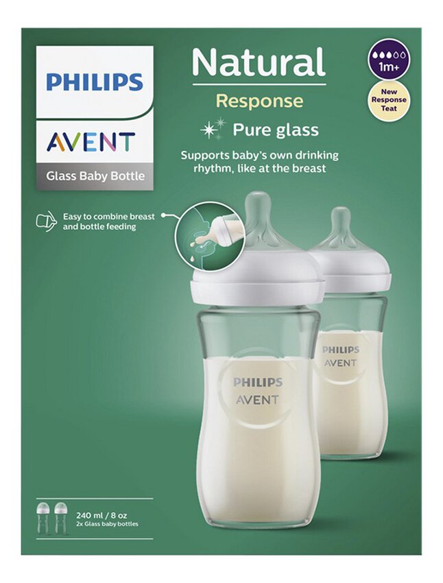 AVENT PACK 2 BIBERON NATUREL EN VERRE 240 ML 3.0