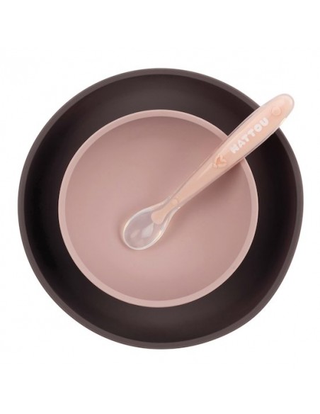 NATTOU COFFRET REPAS SILICONE 3 PIÈCES ROSE/GRIS