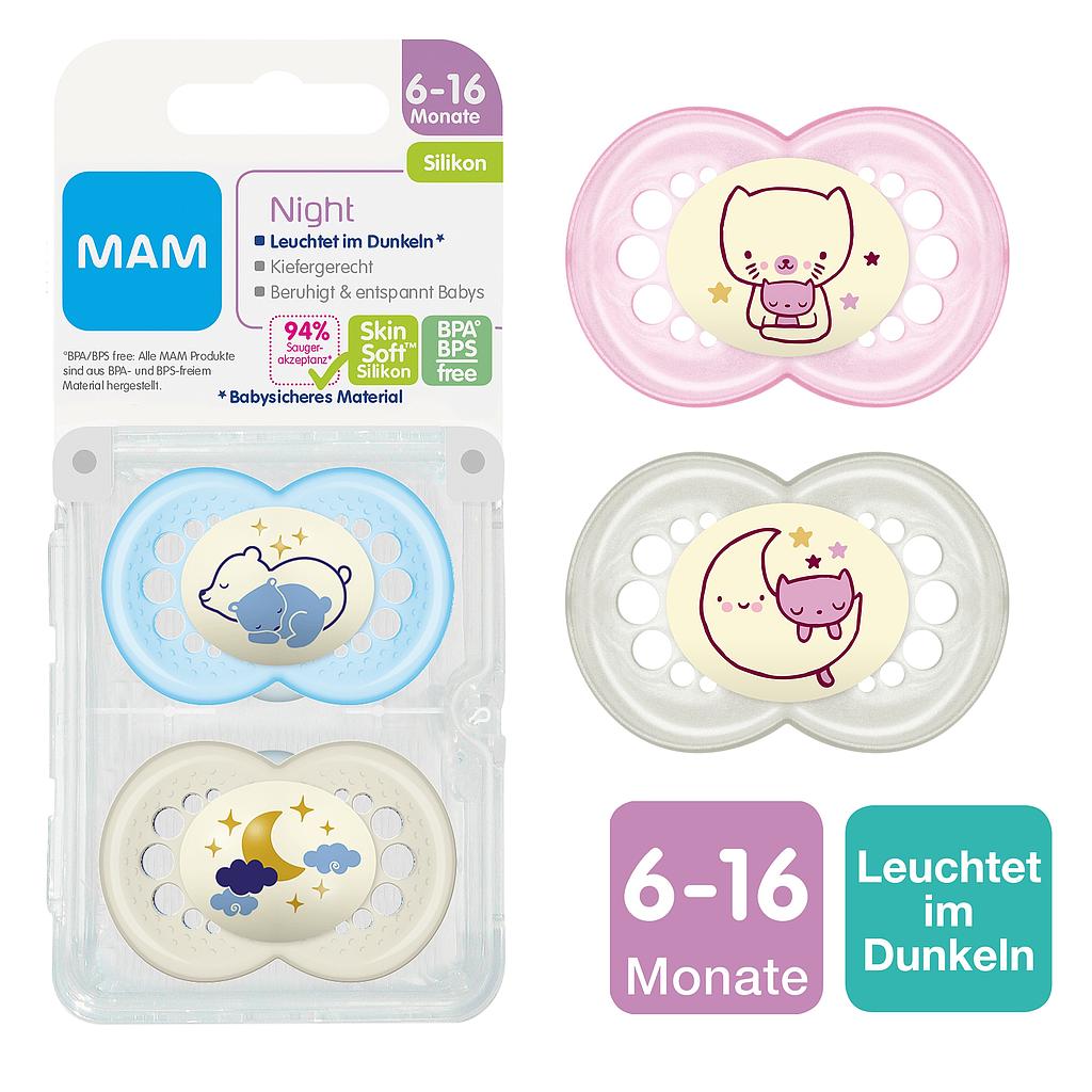MAM 2 SUCETTES SIL NIGHT 6-16M