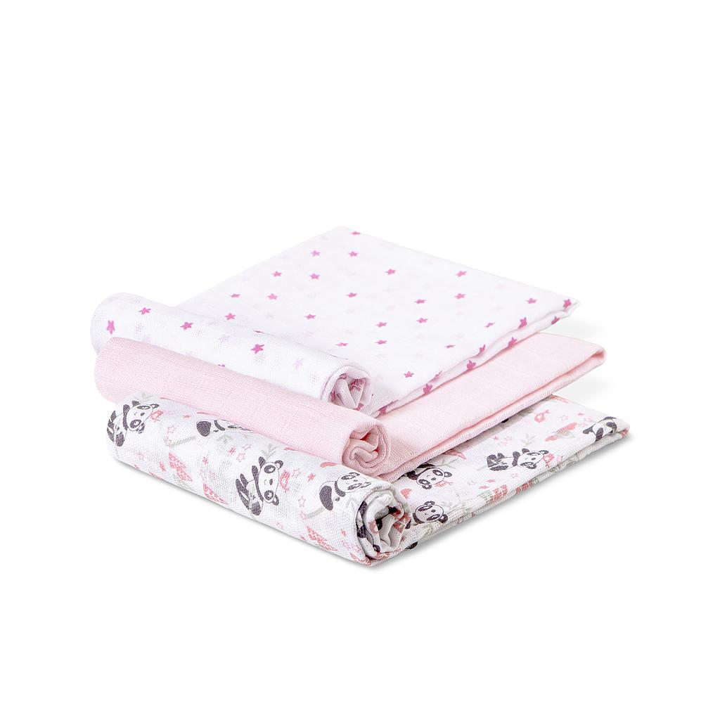 INTERBABY LANGES 3 PCS 80X80CM PANDA ROSE