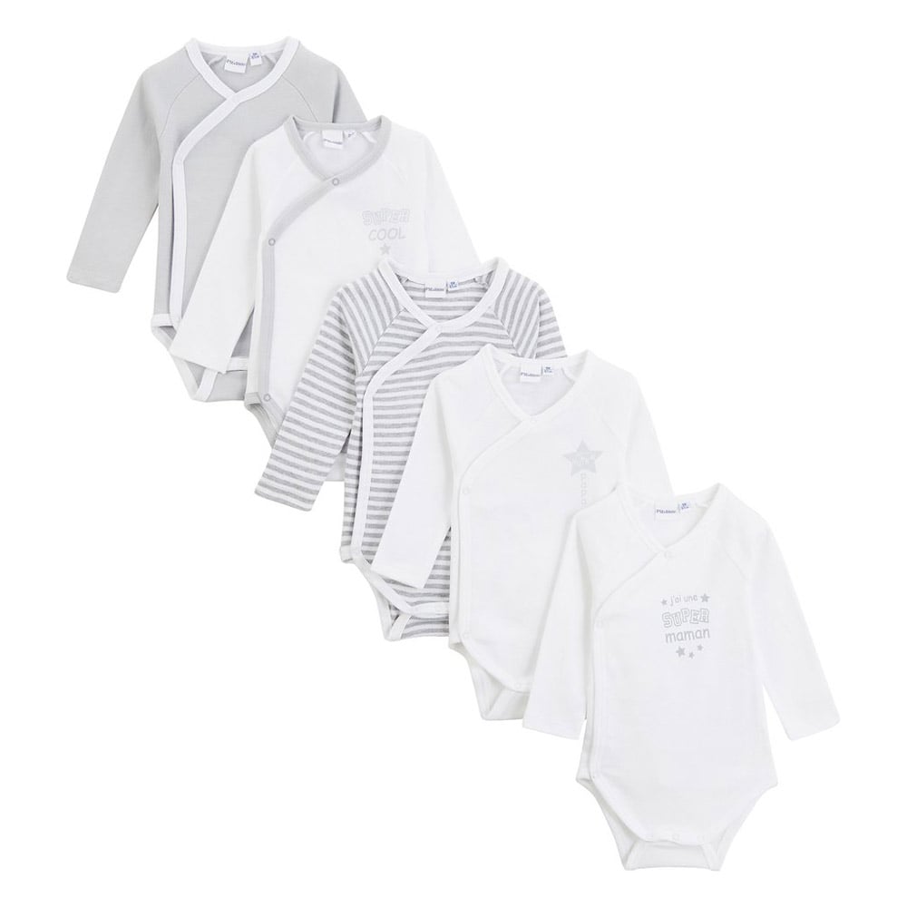 P'TIT BISOU LOT DE 5 BODIES MANCHE LONGUE NAISSANCE