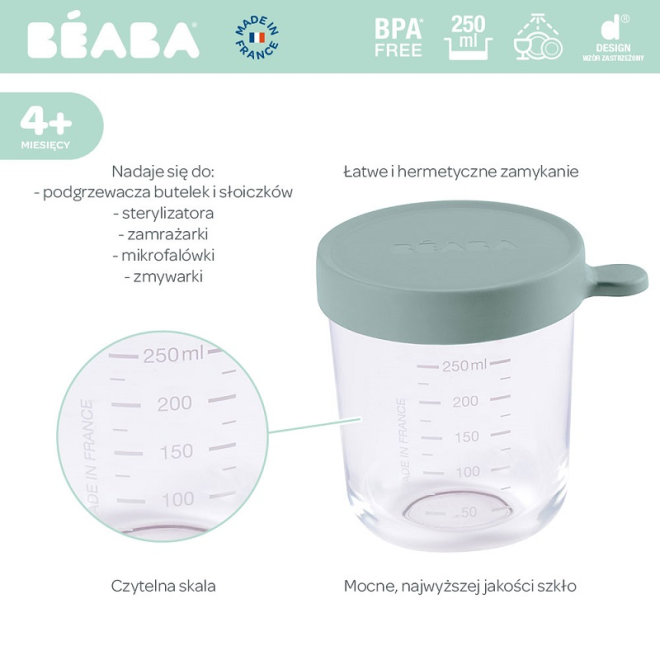 BEABA PORTION VERRE 250 ML EUCALYPTUSE GREEN