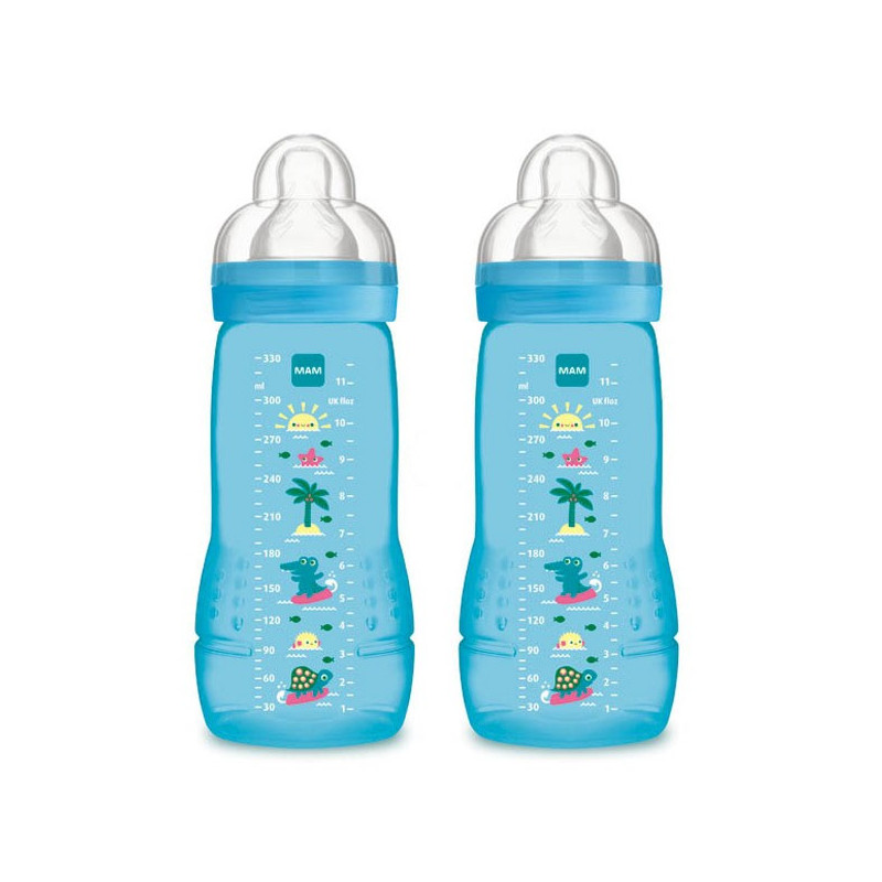MAM PACK 2 BIBERON EN PLASTIQUE 330ML EASY ACTIVE 6M+ BLEU