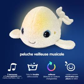 PABOBO Peluche Béluga d'aide au sommeil - sons et lumière