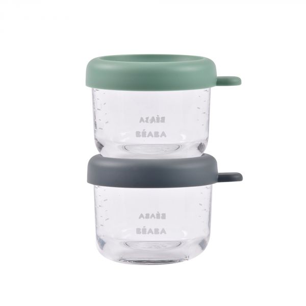 BEABA Lot de 2 Portions verre 150 ml Mineral/Sage green