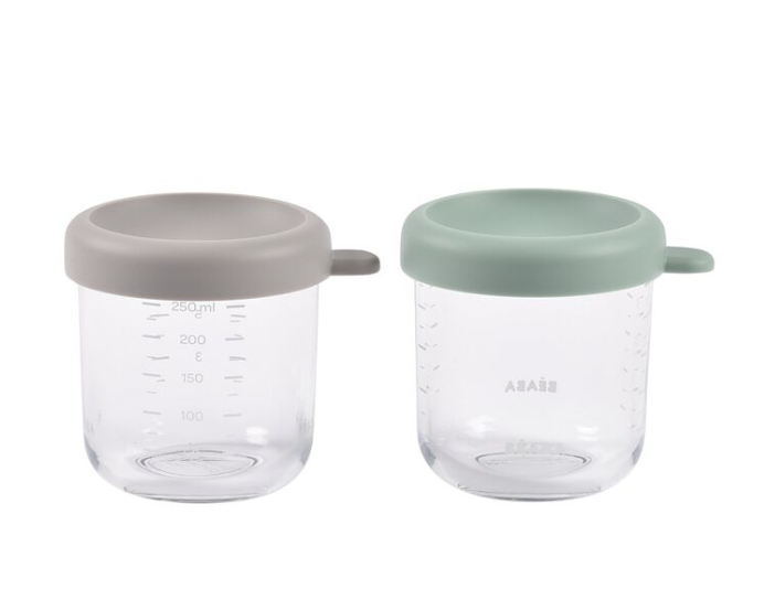 BEABA Lot de 2 Portions verre 250 ml Sage green/Gazelle