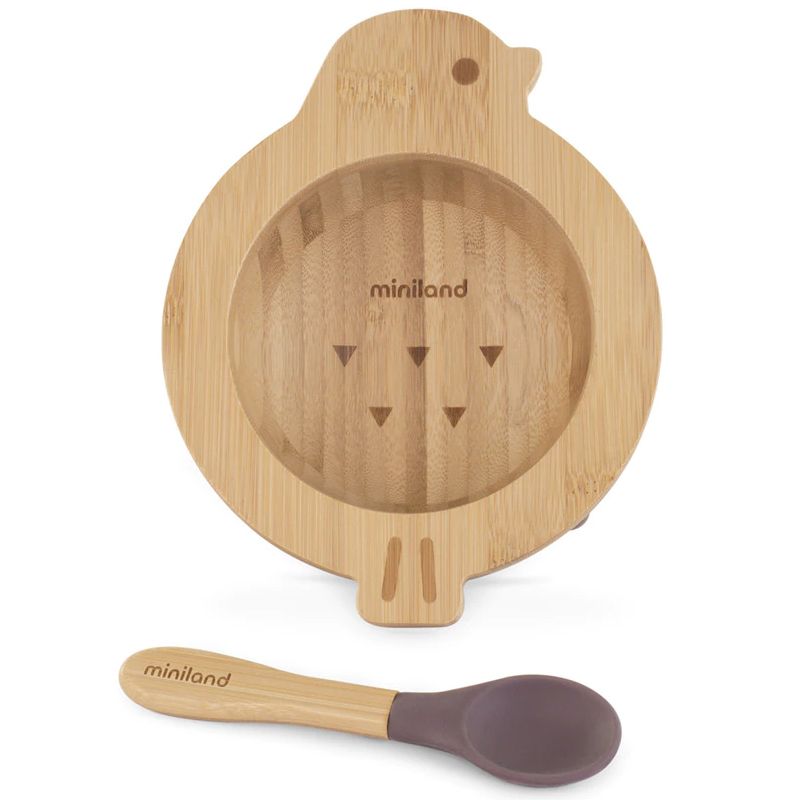 MINILAND Bol en Bois avec Ventouse + cuillère CHICK FSC 100%