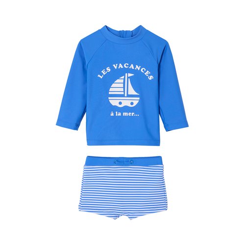 VERTBAUDET ENSEMBLE BAIN ANTI-UV BLEU 12MOIS