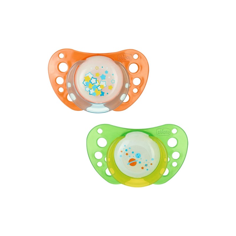 CHICCO SUCETTE PH AIR SIL 6-12 M VERT/ORANGE