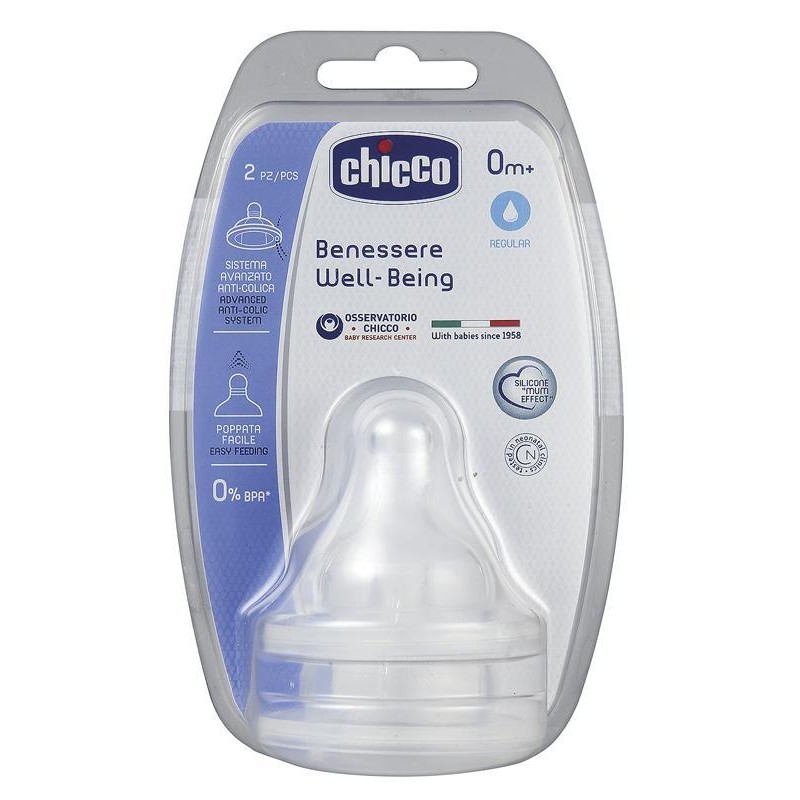 CHICCO 2 TETINES PHYSIO FLUX NORMAL SILICONE 0M+
