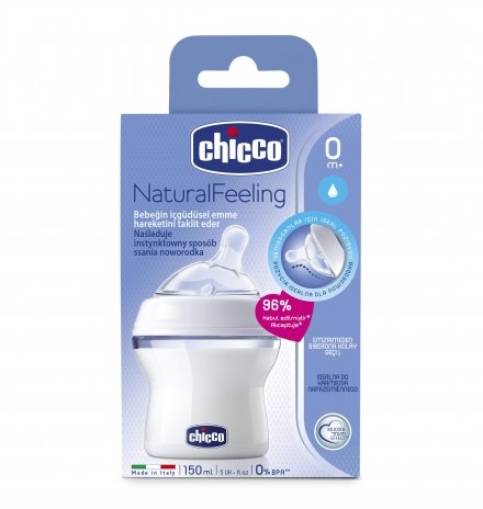 CHICCO BIBERON 150 ML NATURAL FEELING 0M+ BOUT ALLONGE NEUTRE