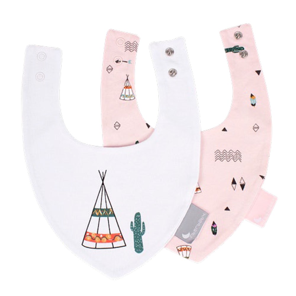 INTERBABY 2 BAVOIRS BANDANA BLANC ET ROSE