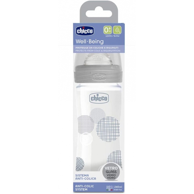 CHICCO BIBERON EN VERRE 240 ML SIL NN GRIS
