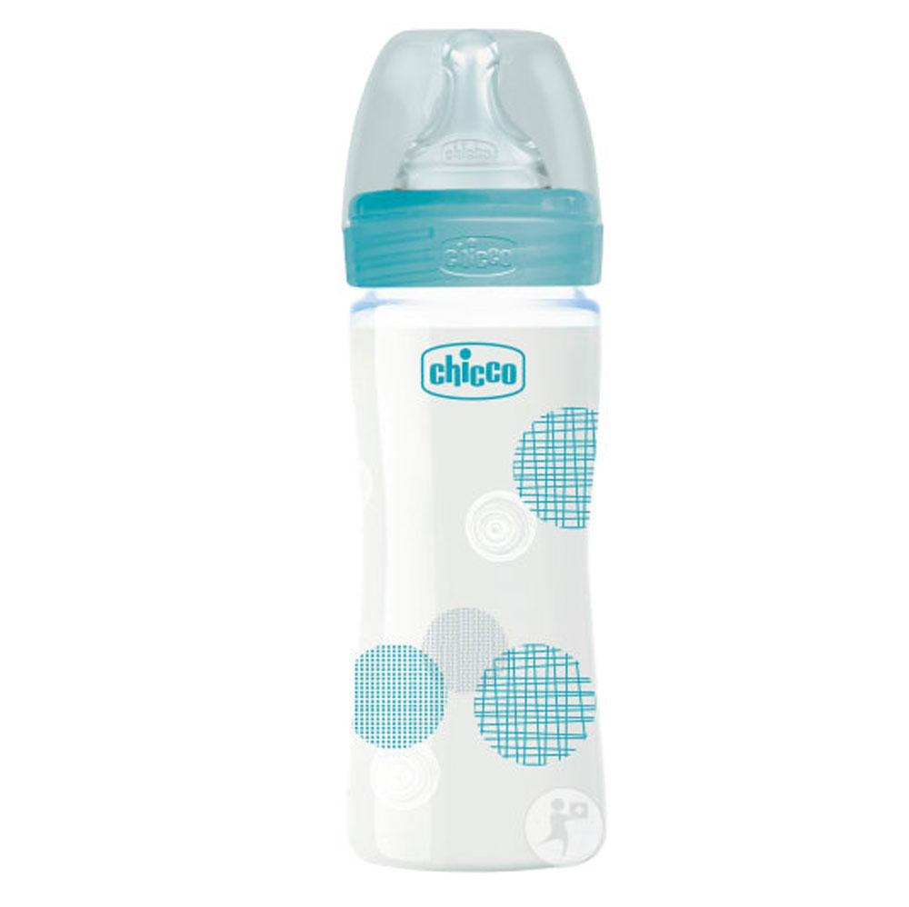 CHICCO BIBERON EN VERRE 240 ML SIL NN BLEU
