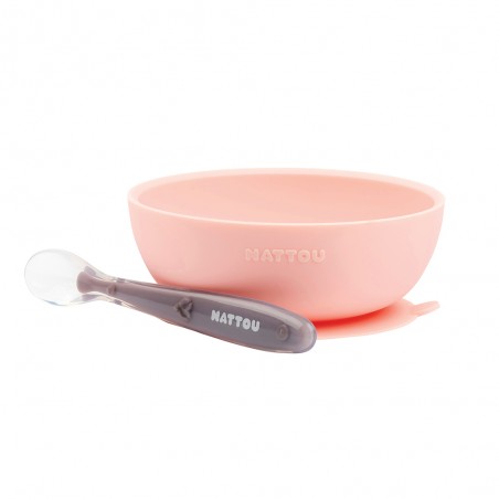 NATTOU COFFRET REPAS 2 PIÈCES EN SILICONE AVEC VENTOUSE BOL ROSE