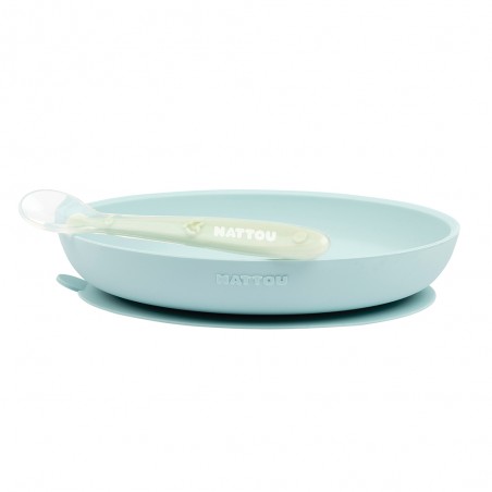 NATTOU COFFRET REPAS 2 PIÈCES EN SILICONE AVEC VENTOUSE BLEU CLAIR
