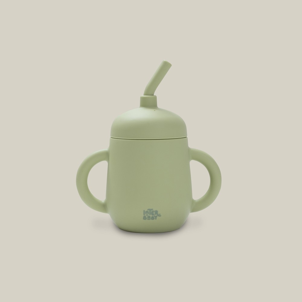 INTERBABY TASSE AVEC PAILLE EN SILICONE VERT