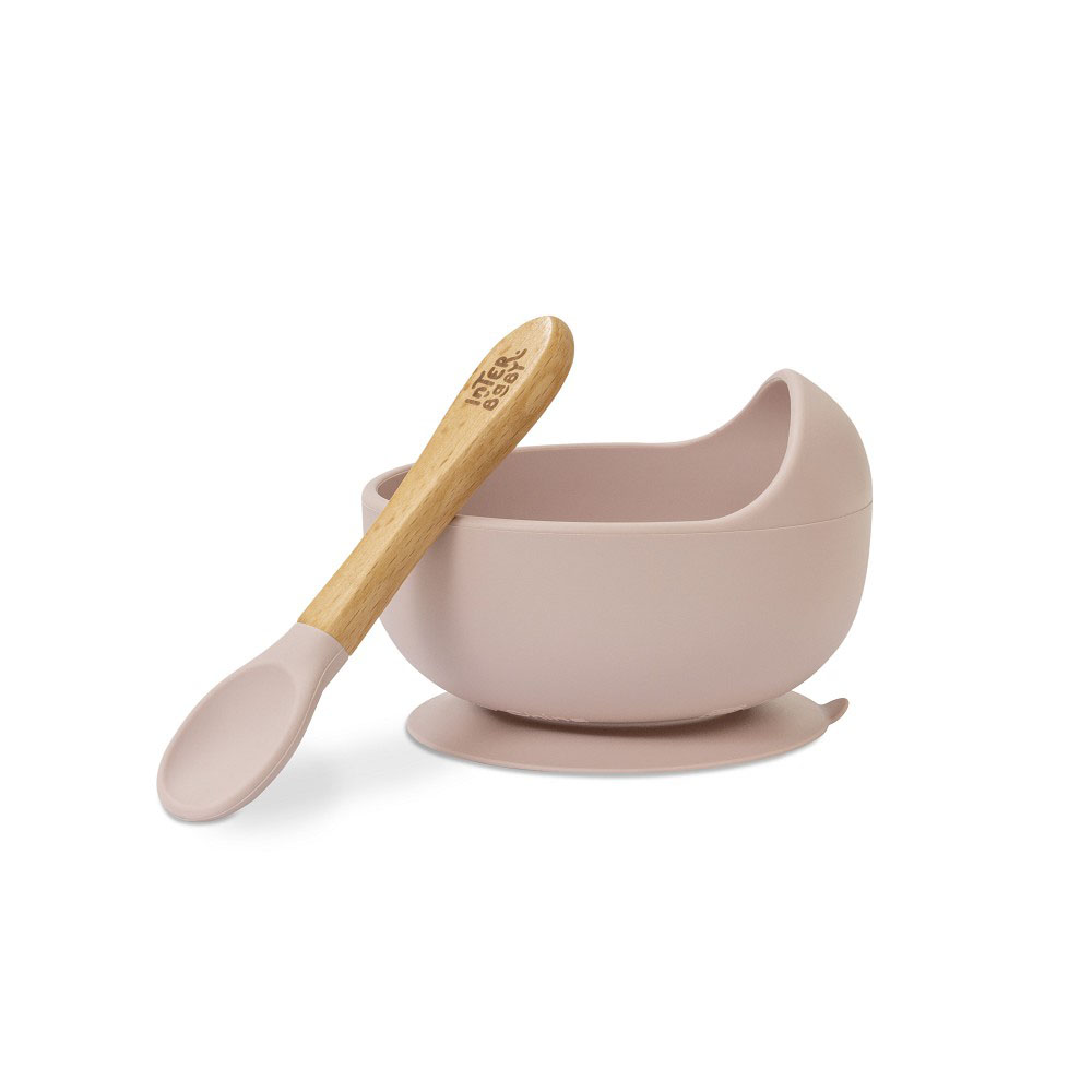 INTERBABY BOL + CUILLÈRE  EN SILICONE ROSE