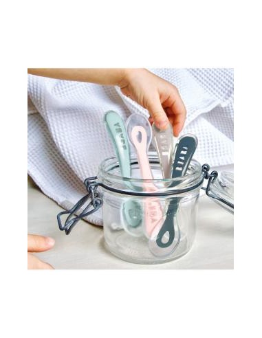 BEABA LOT DE 4 CUILLERES 2EME AGE SILICONE