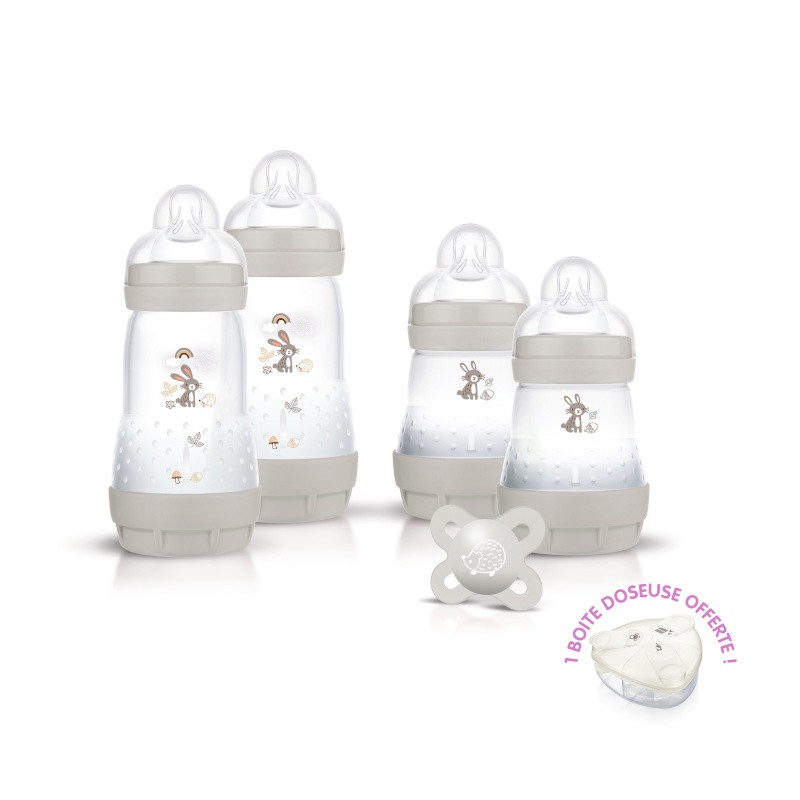 MAM Mon Coffret Naissance Nature, 4 biberons GRIS