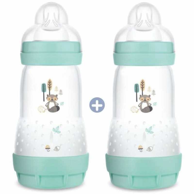 MAM PACK 2 BIBERONS EN PLASTIQUE 260 ML ANTI-COLIQUE 2M+ AQUA