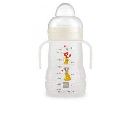 MAM BIBERON DE TRANSITION AVEC POIGNÉES 4M+ 220ML BLANC