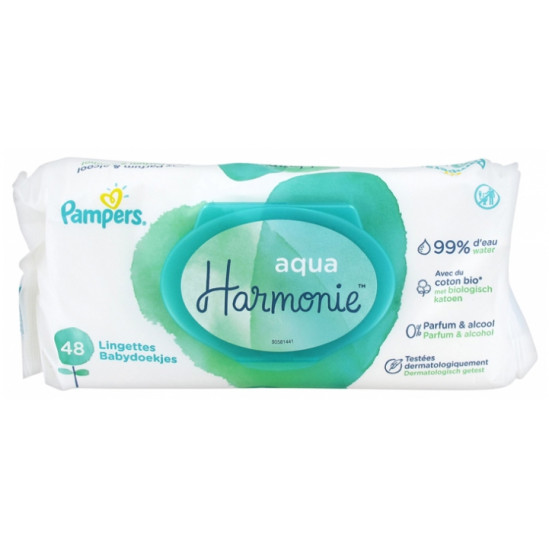 PAMPERS LINGETTE HARMONIE AQUA 48 PCS 0% PLASTIQUE