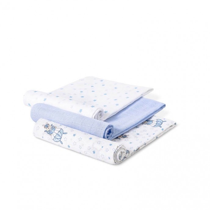 INTERBABY LANGES 3 PCS 80X80CM PARACHUTISTE BLEU