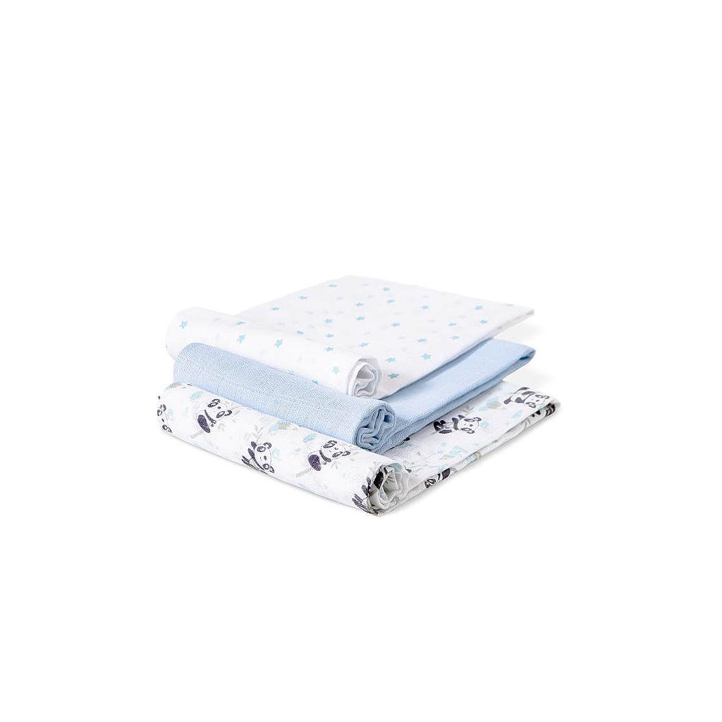 INTERBABY LANGES 3 PCS 80X80CM PANDA BLEU