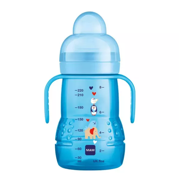 MAM BIBERON DE TRANSITION AVEC POIGNÉES 4M+ 220ML BLEU