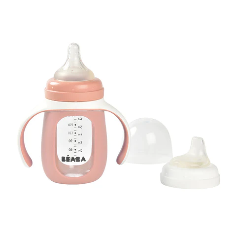 BEABA BIBERON D'APPRENTISSAGE 2EN1 EN VERRE ROSE