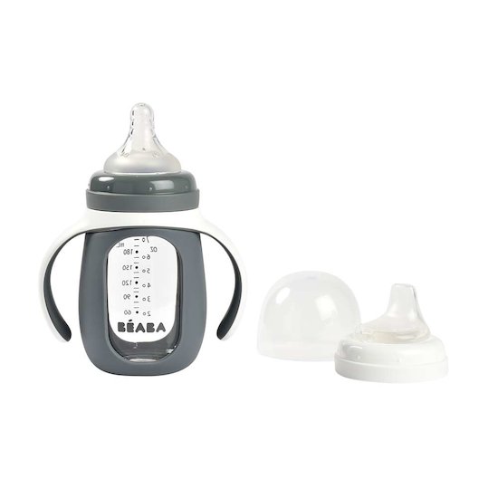 BEABA BIBERON D'APPRENTISSAGE 2EN1 EN VERRE GRIS
