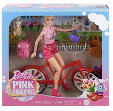 MATTEL BARBIE PINK PASSPORT AVEC VELO