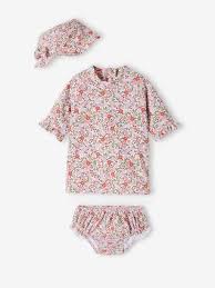 VERTBAUDET ENSEMBLE BAIN + BOB ANTI-UV A FLEUR 6MOIS