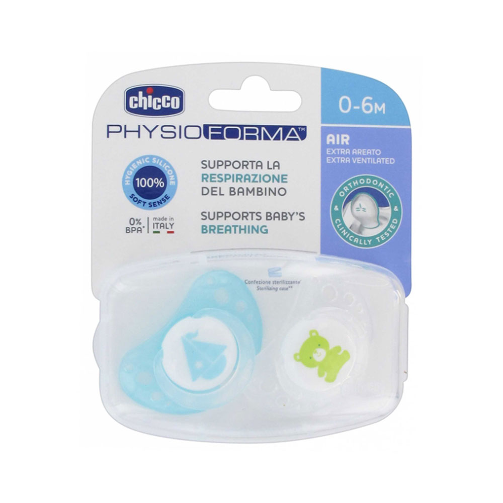 CHICCO 2 SUCETTES PHYSIO AIR SILICONE 0-6 MOIS GARCON