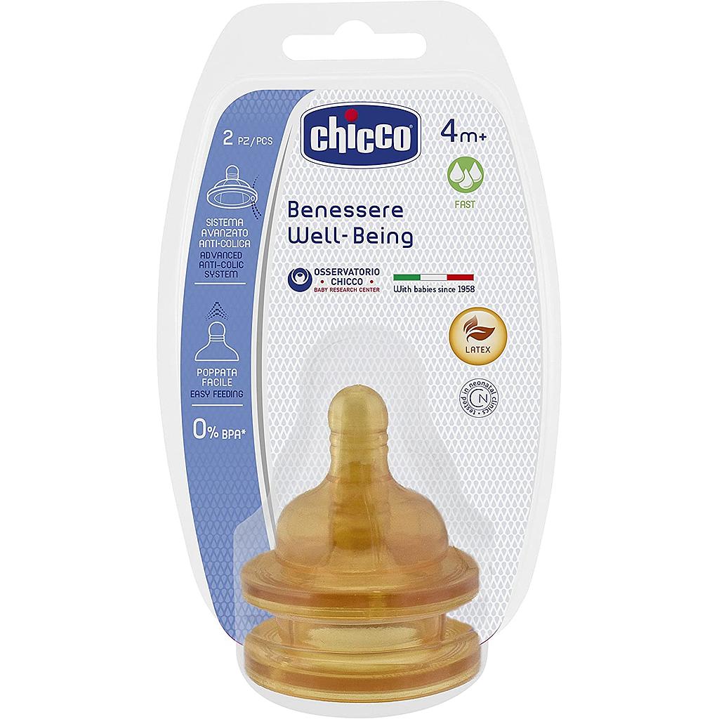 CHICCO 2 TETINES FLUX RAPIDE LATEX 4M+
