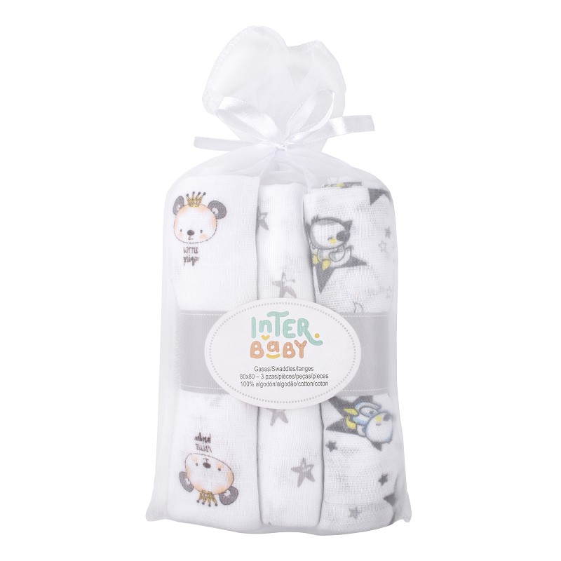 INTERBABY LANGES 3 PCS 80X80CM OURS GRIS